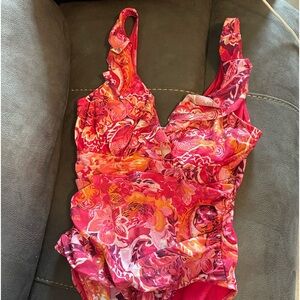 Ralph Lauren Bathing Suit swimsuit one price size 14 ruffle red pink